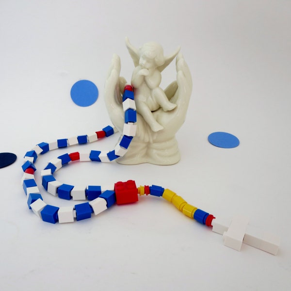 Catholic Kids Rosary - First Communion Rosary Made of Lego® Bricks - Blue White Red and Yellow