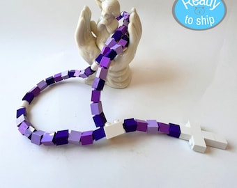 Rosary Made With Lego Bricks -  Shades of Purple - Purple, Lavender, Light lavender & White Rosary First Communion, Confirmation Gift