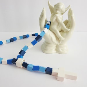Catholic Rosary Made of Lego Bricks Blue Camouflage Rosary Blue and White Rosary for Kids image 1