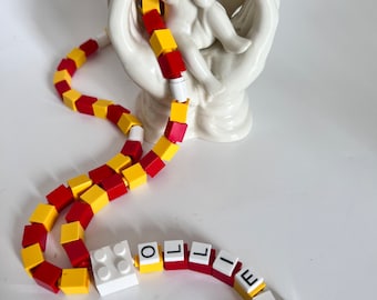 Personalized Kids Rosary - Rosary Made with Building Blocks -  Red,Yellow and White Rosary - First Communion Gift