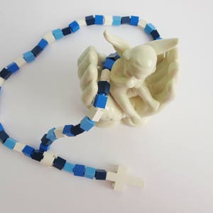 Catholic Rosary Made of Lego Bricks Blue Camouflage Rosary Blue and White Rosary for Kids image 2