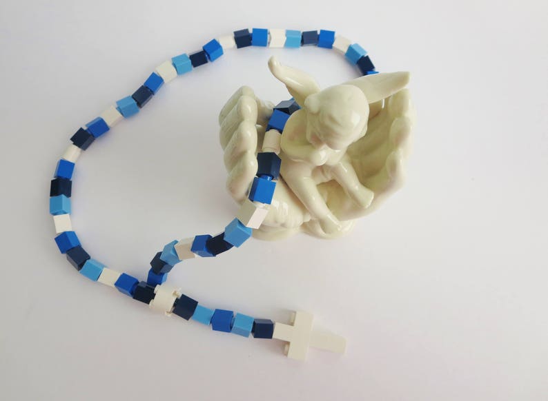 Catholic Rosary Made of Lego Bricks Blue Camouflage Rosary Blue and White Rosary for Kids image 2