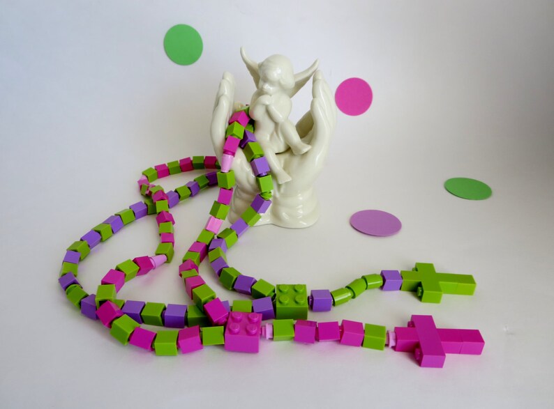 Catholic Rosary Catholic Rosary Made of Pink and Lime Green Lego Bricks Pink and Green Rosary image 5