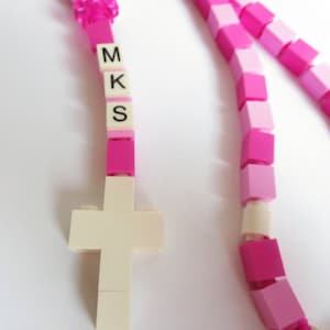 Personalized Pink & Purple Rosary Made With Lego Bricks First Communion, Baptism, Confirmation Gift image 9