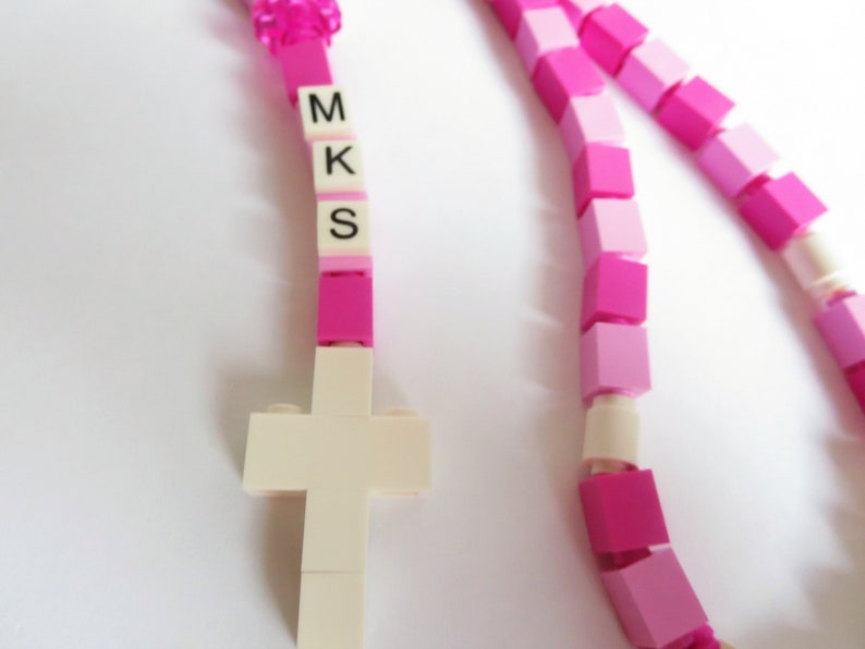 Personalized Pink & Purple Rosary Made With Lego Bricks First Communion, Baptism, Confirmation Gift image 9