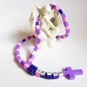 Personalized Pink & Purple Rosary Made With Lego Bricks First Communion, Baptism, Confirmation Gift image 1