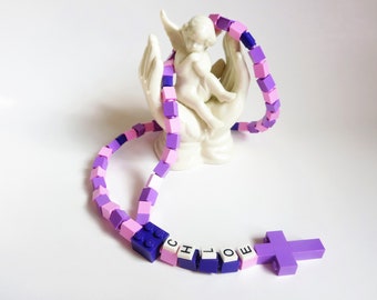Personalized Pink & Purple Rosary Made With Lego Bricks -  First Communion, Baptism, Confirmation Gift