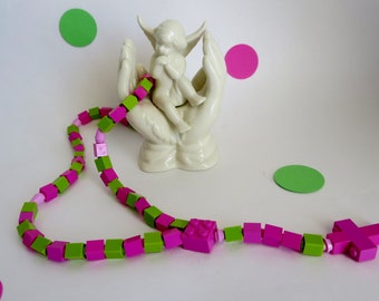 Catholic Rosary - Catholic Rosary Made of Pink and Lime Green Lego Bricks - Pink and Green Rosary