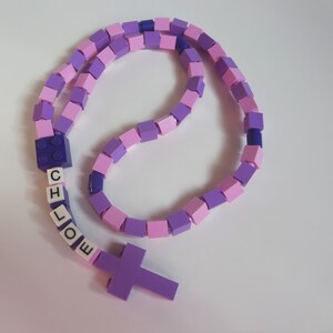 Personalized Pink & Purple Rosary Made With Lego Bricks First Communion, Baptism, Confirmation Gift image 3