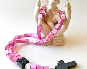 Catholic Girl Pink Rosaries - Light Pink and Grey Catholic Rosary Made With Lego Bricks - First Communion Gift