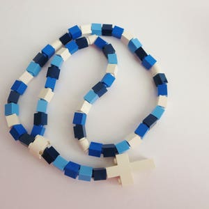 Catholic Rosary Made of Lego Bricks Blue Camouflage Rosary Blue and White Rosary for Kids image 4