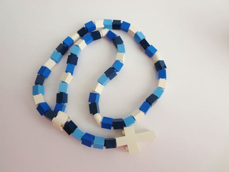 Catholic Rosary Made of Lego Bricks Blue Camouflage Rosary Blue and White Rosary for Kids image 4