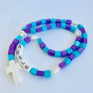 Girl Rosary Personalized turquoise & purple Rosary Made With Lego Bricks First Communion, Baptism, Confirmation Gift image 2