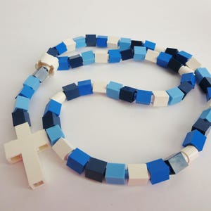 Catholic Rosary Made of Lego Bricks Blue Camouflage Rosary Blue and White Rosary for Kids image 3