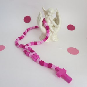 Pink Child Rosary  - Girl First Communion Pink and Magenta Made with  Lego Bricks - Rosary with flowers