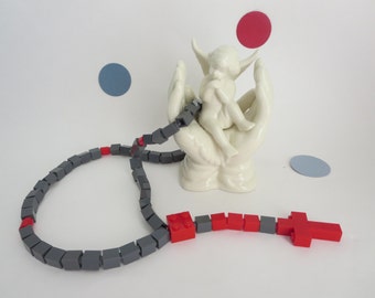 Catholic Rosary made of Lego Bricks - Gray and Red Lego Bricks Rosary - First Communion Gift