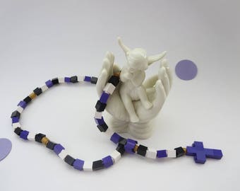 Rosario cattolico - Rosario cattolico fatto di viola, bianco, nero e oro fatto di Lego® mattoni - Prima Comunione o Regalo di Laurea