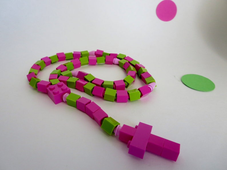 Catholic Rosary Catholic Rosary Made of Pink and Lime Green Lego Bricks Pink and Green Rosary image 2