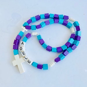 Girl Rosary Personalized turquoise & purple Rosary Made With Lego Bricks First Communion, Baptism, Confirmation Gift image 4