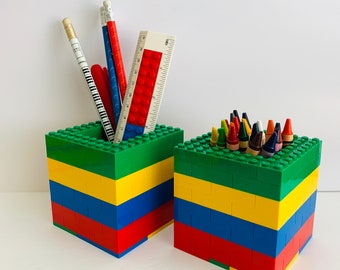 Kids Pencil, Crayon Holder Desk Organizer |  Kids Desk Decor - Party Decor - Building Bricks