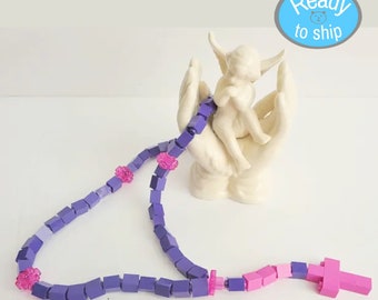 Rosary Made with Purple & Pink Lego Bricks - Girl Catholic Rosary - First Communion Gift