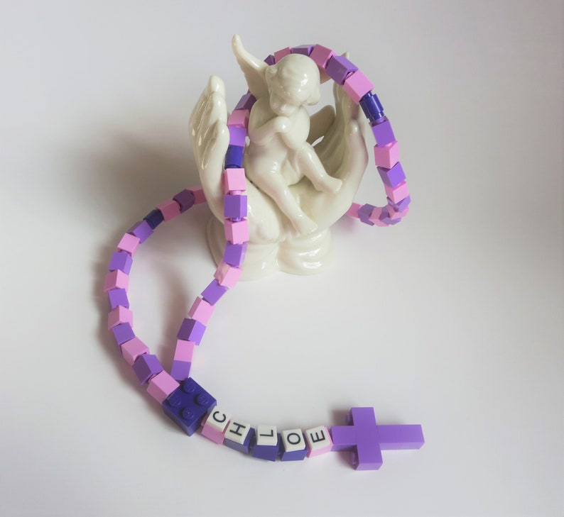 Personalized Pink & Purple Rosary Made With Lego Bricks First Communion, Baptism, Confirmation Gift image 2