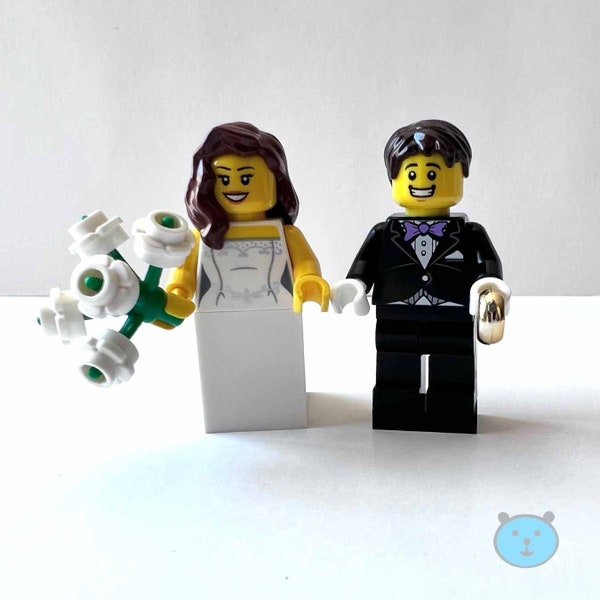 Custom LEGO Minifigure Wedding Couple -  Personalized Bride and Groom Minifigures