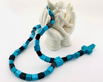 Rosary Made With Lego® Bricks - Turquoise, Aqua and Black Lego Bricks Rosary - Boy First Communion Gift