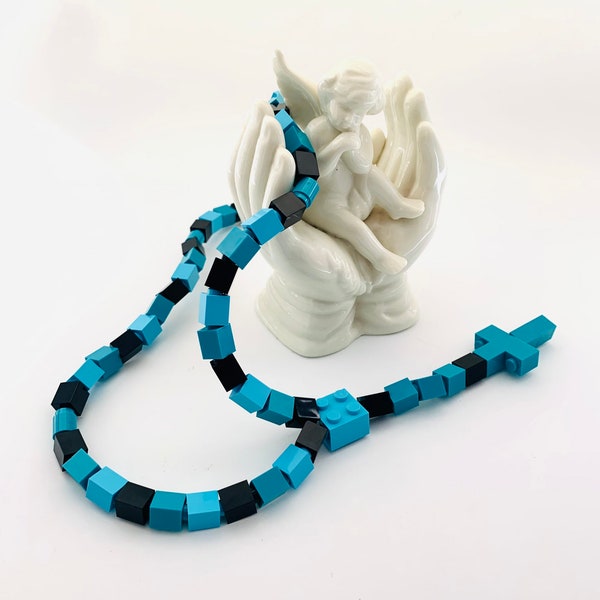 Rosary Made With Lego® Bricks - Turquoise, Aqua and Black Lego Bricks Rosary - Boy First Communion Gift