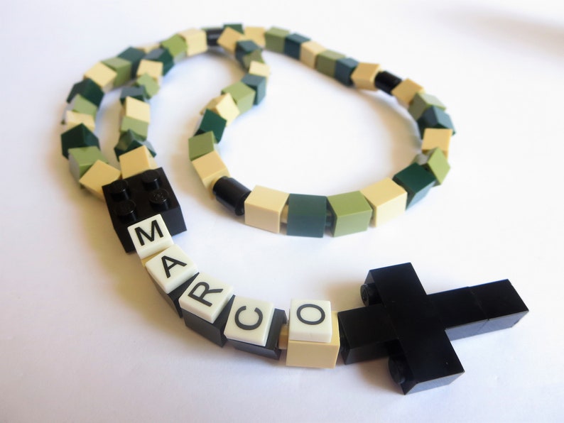 Personalized Camouflage Rosary Made With Lego Bricks First Communion, Baptism, Confirmation Gift image 4