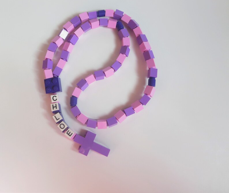 Personalized Pink & Purple Rosary Made With Lego Bricks First Communion, Baptism, Confirmation Gift image 4