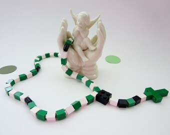 Catholic Rosary - Green Rosary Made of Lego® Bricks -  Green,White with Black Kids Rosary