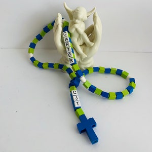 Personalized Rosary for Kids - Teach Children to Pray Blue & Green Custom Rosary -  First Communion, Baptism, Graduation or Christmas Gift