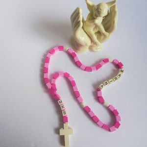 Gepersonaliseerde roze en paarse rozenkrans gemaakt met Legostenen eerste communie, doop, bevestigingscadeau afbeelding 7