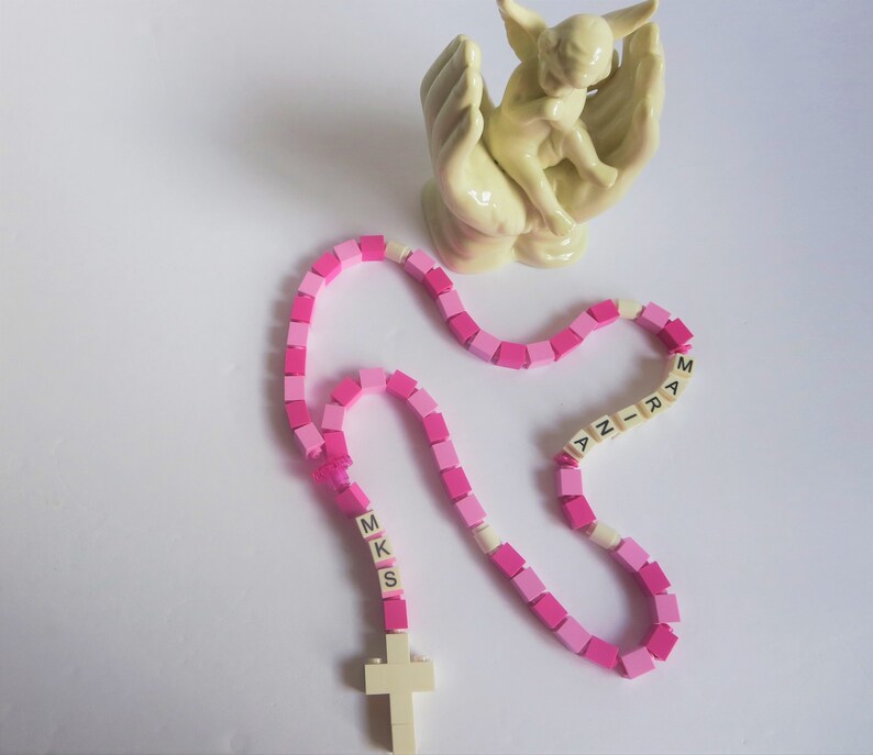 Personalized Pink & Purple Rosary Made With Lego Bricks First Communion, Baptism, Confirmation Gift image 7