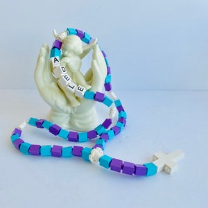 Girl Rosary Personalized turquoise & purple Rosary Made With Lego Bricks First Communion, Baptism, Confirmation Gift image 1
