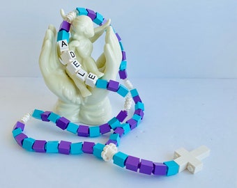 Girl Rosary - Personalized turquoise & purple Rosary Made With Lego Bricks -  First Communion, Baptism, Confirmation Gift