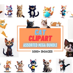 Cat Clipart Mega Bundle 1000+ Images | Digital Cat Art, PNG Portraits, Instant Download | Perfect for Cat Lovers, Transparent Backgrounds