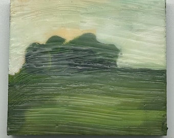 Arkansas River Valley - Small Landscape Painting – Encaustic & Acrylic on Wood – Original Wall Art