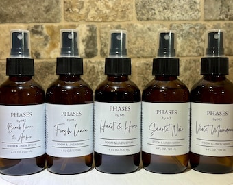 Room and Linen Spray – Home Fragrance Mist – 4oz Amber Glass – Fabric and Air Freshener – Multiple Scents Available