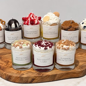 Bakery Collection Dessert Candles - Salted Caramel Pretzel/Hot Fudge Brownie/Pumpkin Crunch Cake/ Strawberry Shortcake and more!
