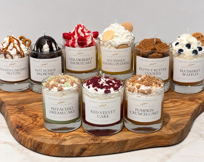 Bakery Collection Dessert Candles - Salted Caramel Pretzel/Hot Fudge Brownie/Pumpkin Crunch Cake/ Strawberry Shortcake and more!