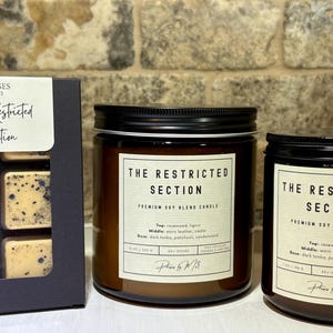 The Restricted Section Candle and Wax Melts – Aged Books & Leather – Dark Academia Soy Candle – Literary Home Fragrance