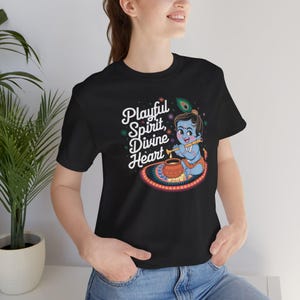 Cute Krishna Baby T-Shirt with Playful Spirit Divine Heart Quote, Hindu Festival Krishna Janmashtami Spiritual Gift Design