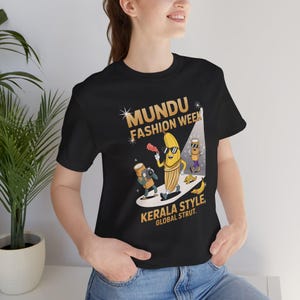 おもしろバナナシャツ、ケーララ・ムンドゥTシャツ、南インドのファッションシャツ、文化的ユーモアTシャツ、トロピカル・インディアTシャツ、バナナグラフィックシャツ
