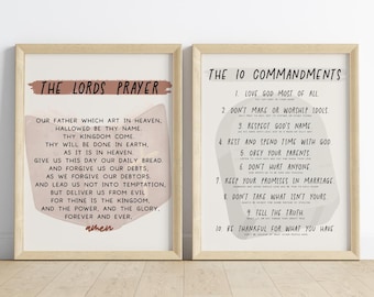 Neutral Kids The Lord’s Prayer and 10 Commandments Printable Christian Wall Art Bible Nursery Faith Homeschool Posters Digital Download PDF