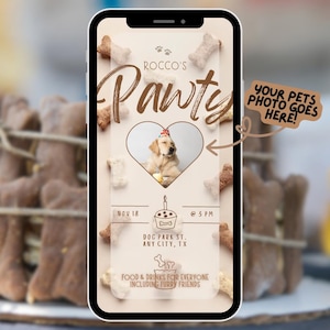 Convite de aniversário de cachorro editável para festa de cachorro download instantâneo celebração de animal de estimação fofo Canva