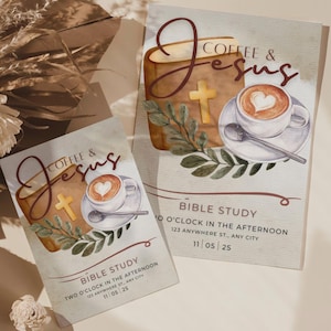Coffee and Jesus Bible Study Invite Bundle Editable Invitation Church Event Invitation Church Service Flyer Instant Download