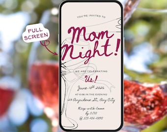 Invitación para una Noche de Mamás con Vino: Fiesta Beige Dibujada a Mano de Evite (Canva)