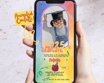 2025 Pre-k or Kindergarten Graduation Party Mobile Invitation Instant Download Animated Confetti Preschool